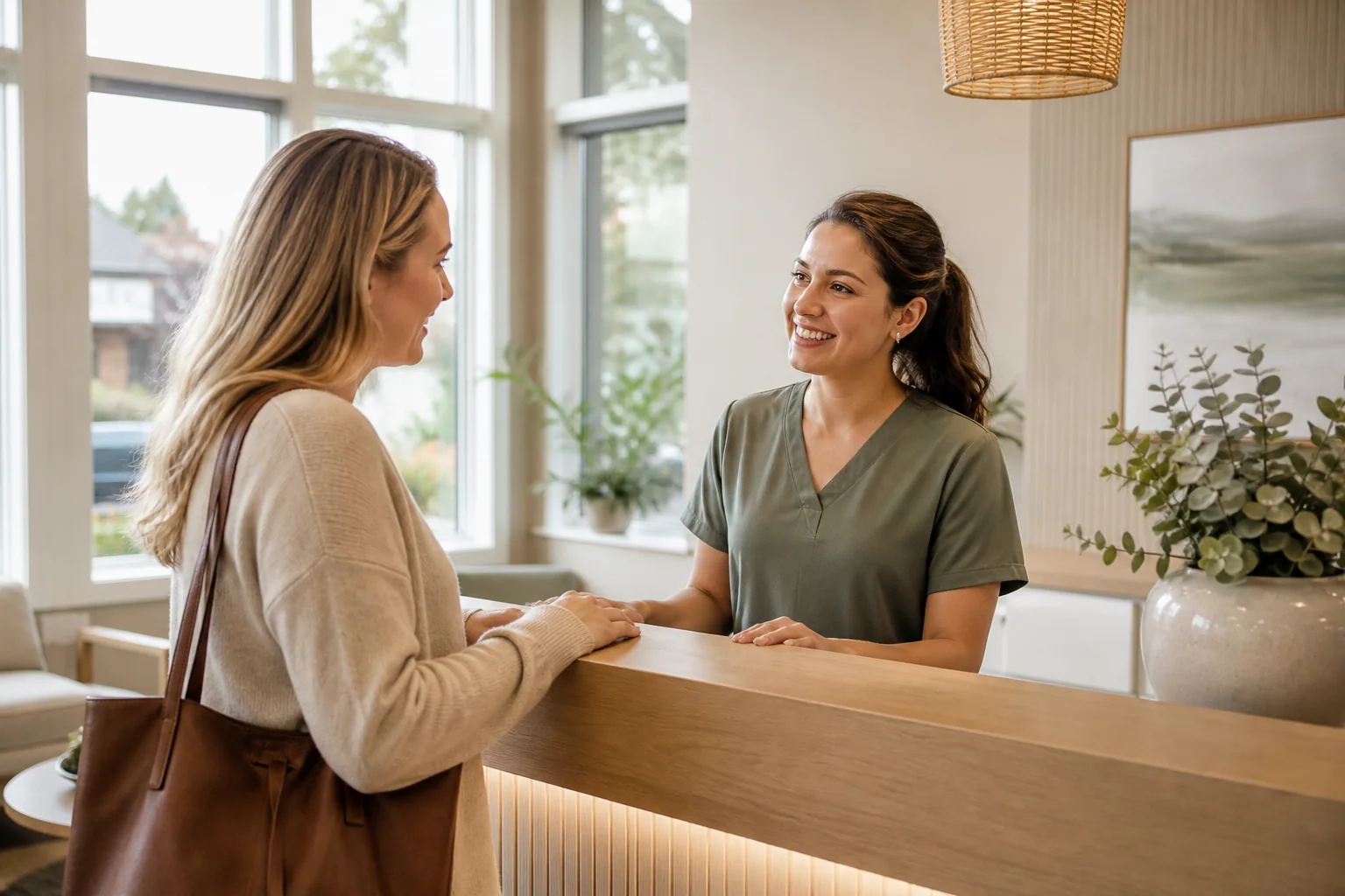 A dental team member welcoming a patient at reception