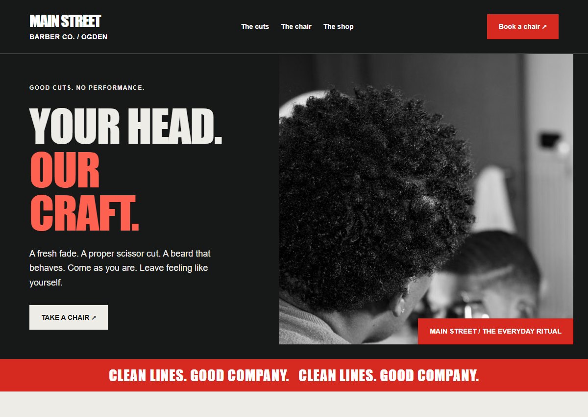 Main Street Barber Co. website concept