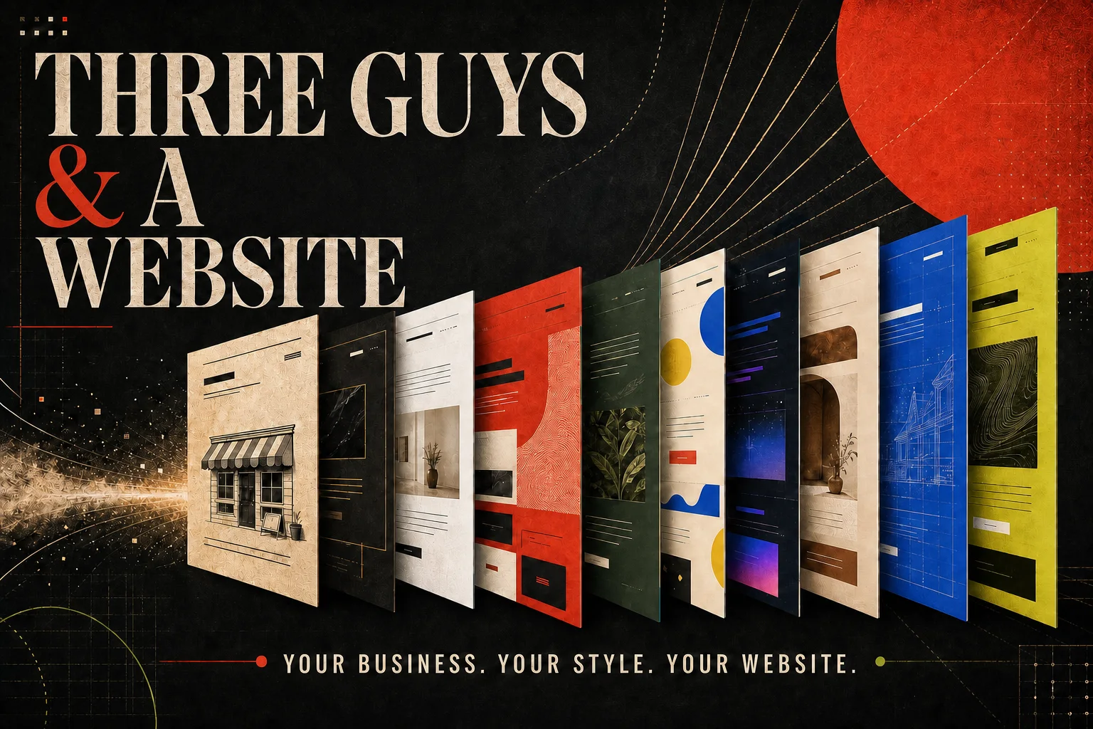 A collection of distinct custom website design directions